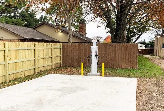 Level 2 EV charging station at Waggin' Tail Ranch RV Resort, Pilot Point, TX