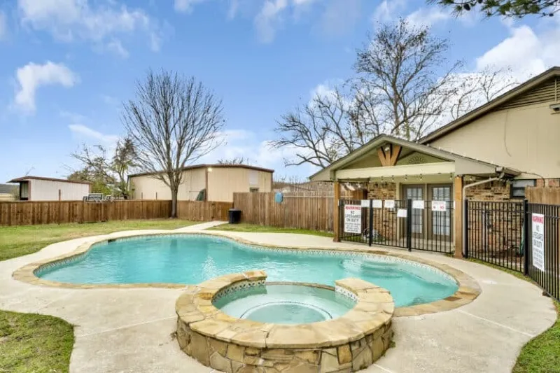 The pool at Waggin' Tail Ranch RV Resort in Pilot Point, TX